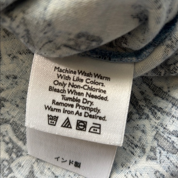 Eddie Bauer 70’s/y2k men’s cotton linen blend blue Paisley half button Size LT - Picture 9 of 9